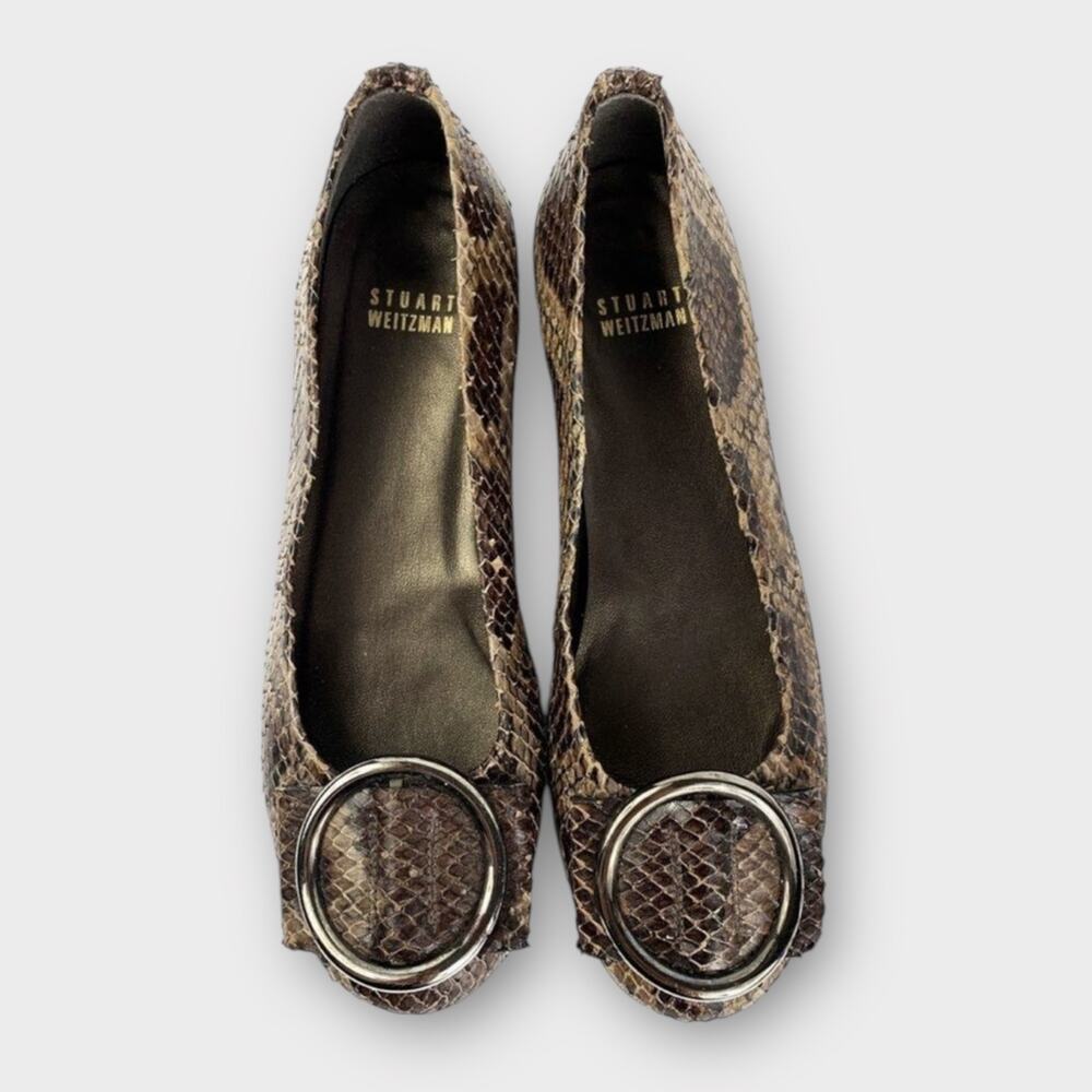 Stuart Weitzman Snakeskin Embossed Leather Flats Size 6.5 - Picture 2 of 7